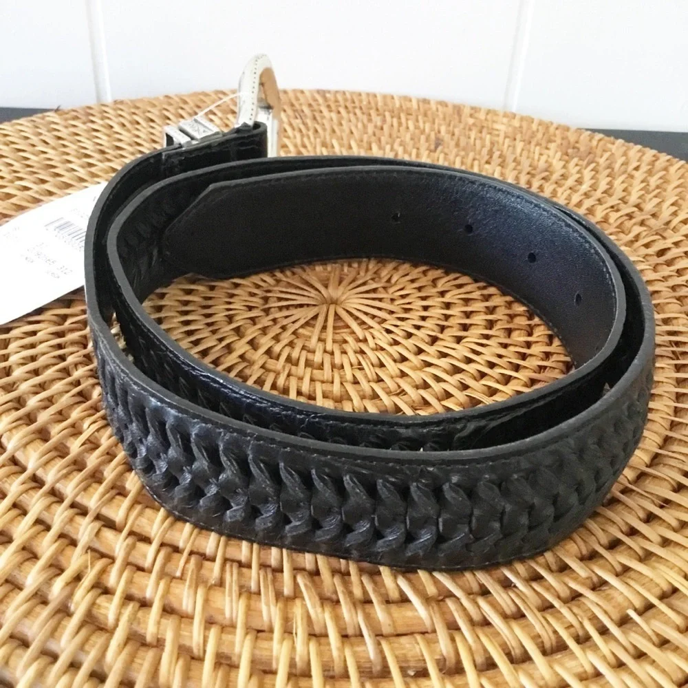 Vintage Brighton Black Leather Belt With Silver Size M/L 32 New